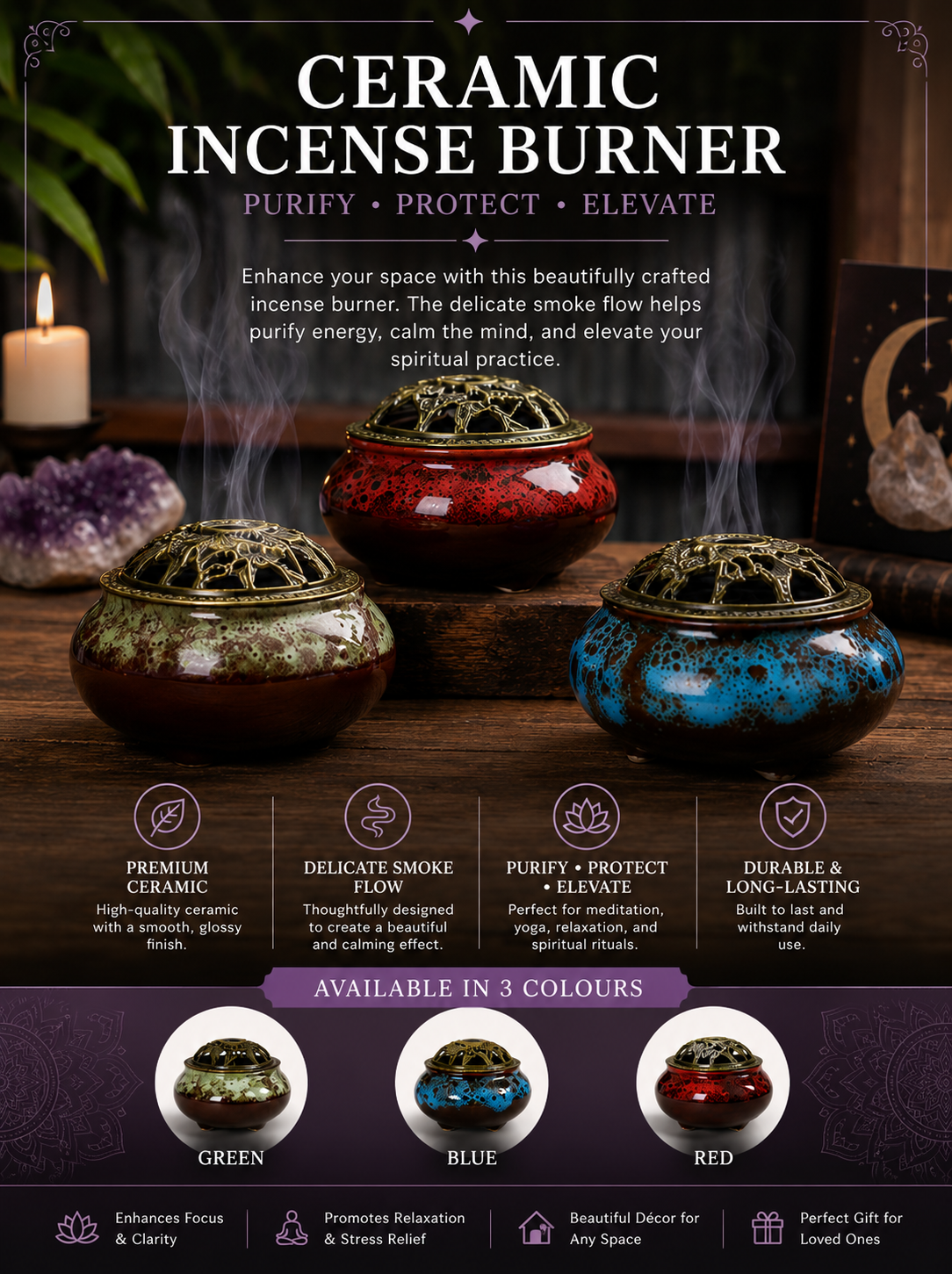 Ceramic Incense Burner - Purify, Protect & Elevate