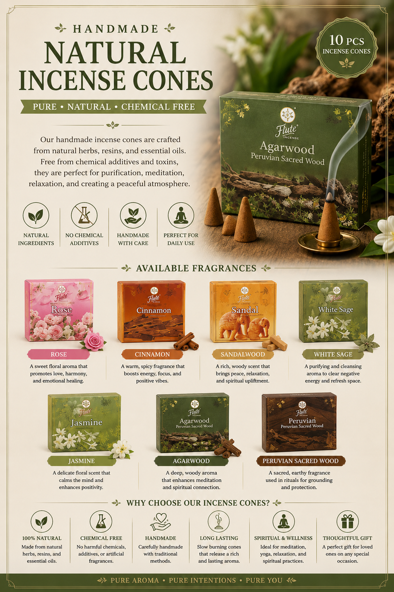 Natural Handmade Incense Cones - 10 Pieces