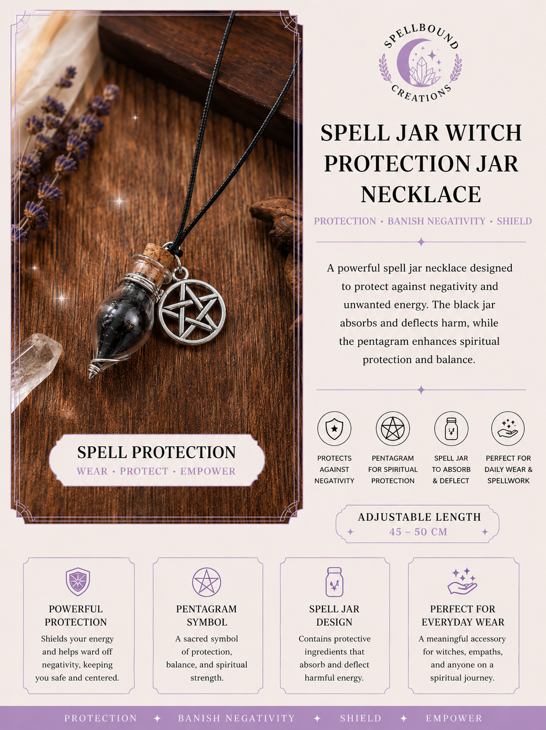 Spell Jar Witch Protection Jar Necklace - Banish Negativity & Shield