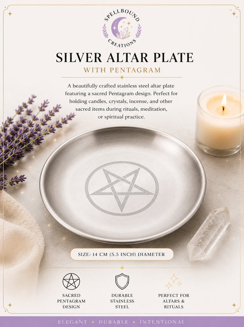 Silver Altar Plate with Pentagram - Stainless Steel (14cm)