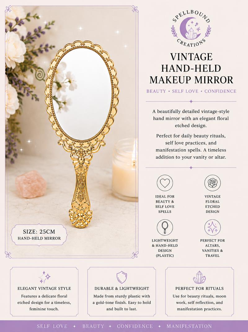 Gold Vintage Hand-Held Makeup Mirror (25cm)