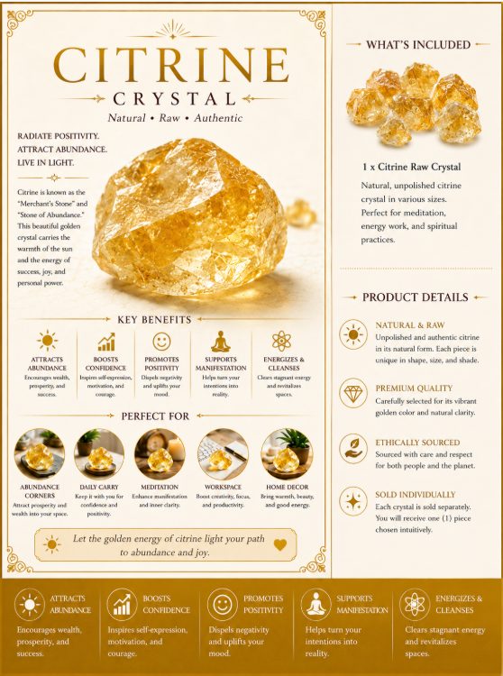 Citrine Raw Crystal - Abundance, Positivity & Manifestation