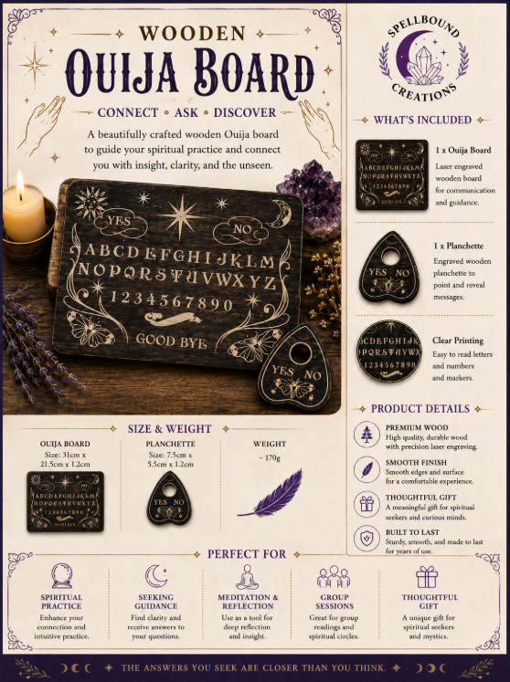 Wooden Ouija Board - Connect, Ask & Discover