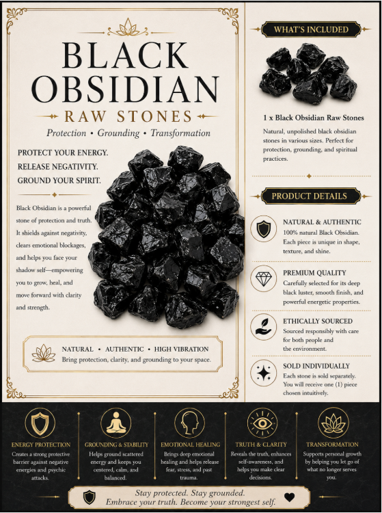 Black Obsidian Raw Stone - Protection, Grounding & Transformation