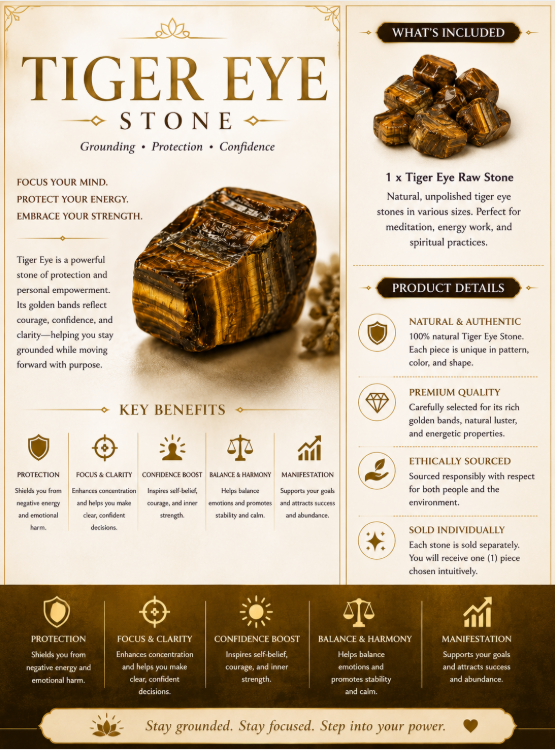 Tiger Eye Raw Stone - Grounding, Protection & Confidence